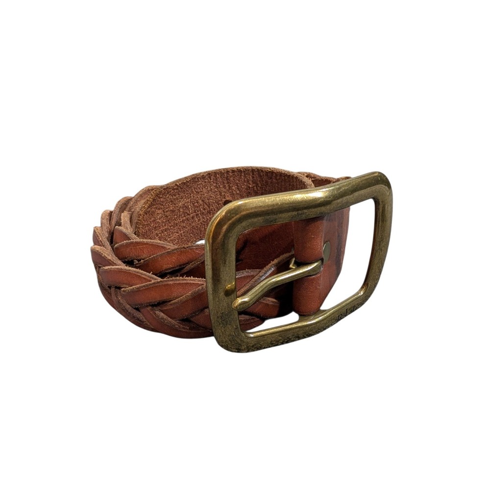 Lauren Ralph Lauren Tan Braided Leather Belt Brass Buckle RLL Size Medium 1326